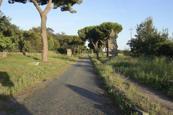 Via Appia Antica: the original basalt paving people have walked for two thousand years. Closed to cars on Sundays.