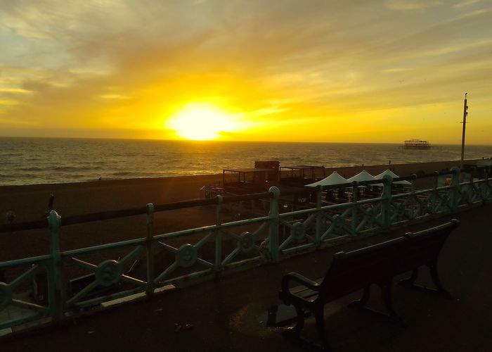 What's left of the West Pier, which burned in 2003: an iron skeleton in the water, visible from the whole promenade.